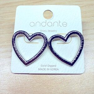 Gold Dipped Silver Heart Earrings Brass Jewelry Gift, Romantic & Elegant Style